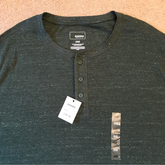 Sonoma Thermal Henley Long Sleeve Tee NEW Mens Size 3X Big Hunter Green Cotton - Picture 2 of 7